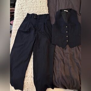 Elegant Navy Wide Leg Pants & Vest